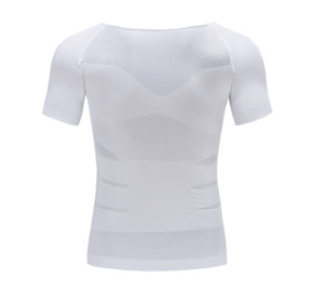 Male Chest Compression T-shirt Fitness Hero Belly Buster Slimming (Color: White)