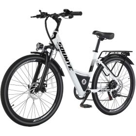 Electric Mountain Bike for Adults 26" Step-Thru/Over Commuting Ebike for Men Women with Peak Power 540w, 374Wh Built-in Battery (Color: White)