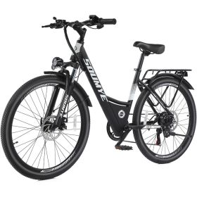 Electric Mountain Bike for Adults 26" Step-Thru/Over Commuting Ebike for Men Women with Peak Power 540w, 374Wh Built-in Battery (Color: BLACK)